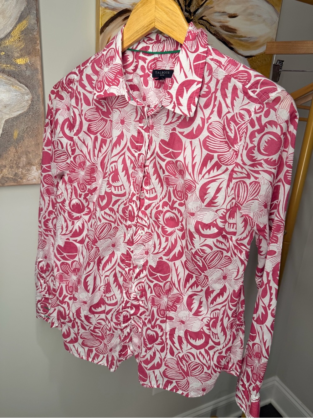 Talbots Woman Pink and White Floral Button-Down Shirt